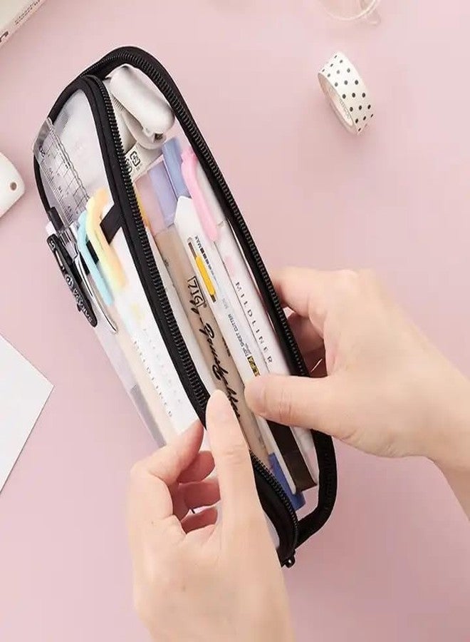 DROPOSALE Big Transparent Pencil Pouch with Zipper Simple Stationery Bag Aesthetic for School Teen Girl Boy Multi-Purpose Use for Office Men Women Pack of 1 (Light Black) - Image 5